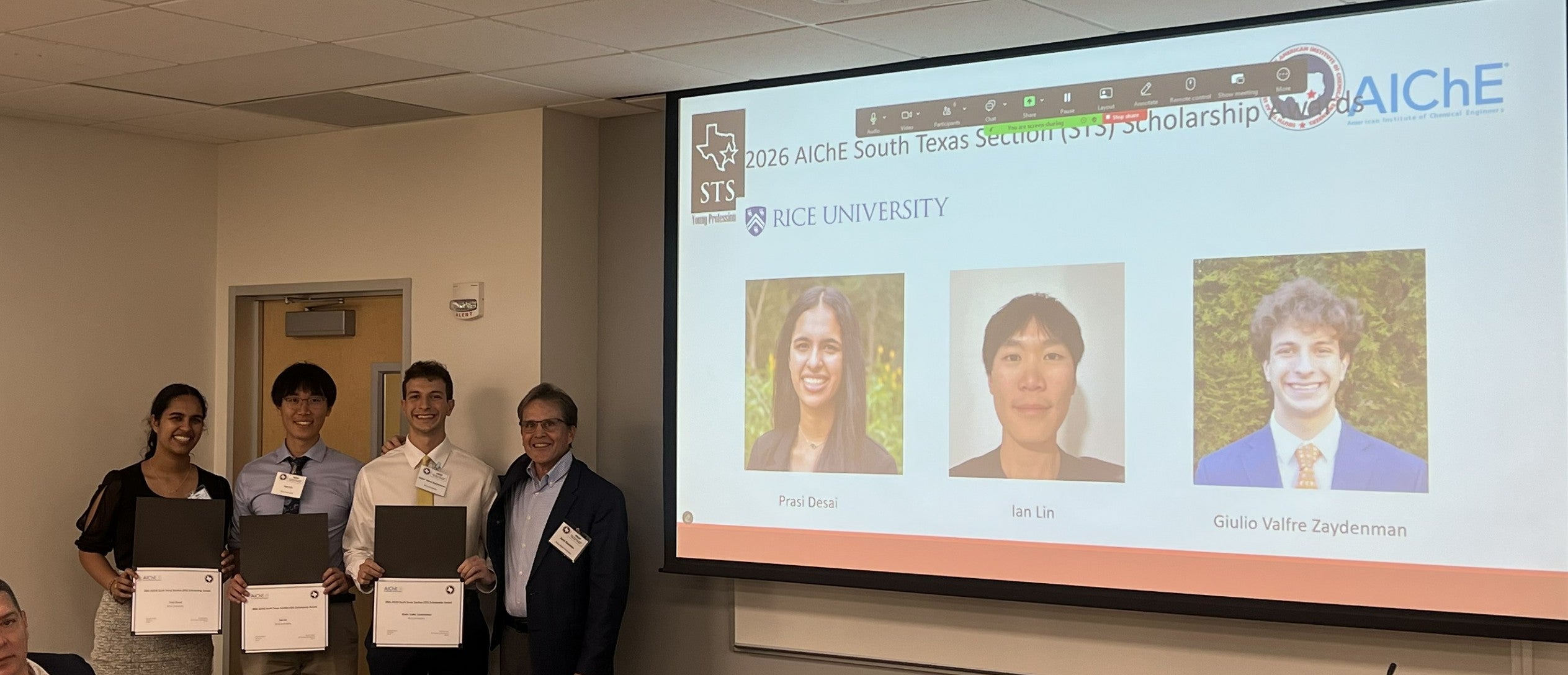 Rice Students Receive 2026 STS-AIChE Scholarship