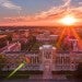 Lovett Hall aerial at sundown